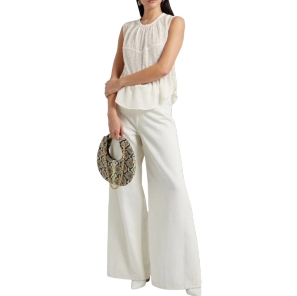 IRO Lean Embroidered Tulle Paneled Georgette Top, Size 8, Cream, NWT